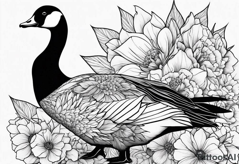 angry canadian goose with flowers side tattoo idea