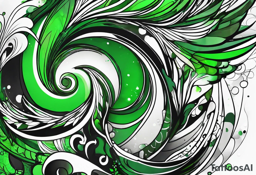 abstract, green and black, covered from wrist to forearm, fully covered, no borders, blackwork tattoo idea