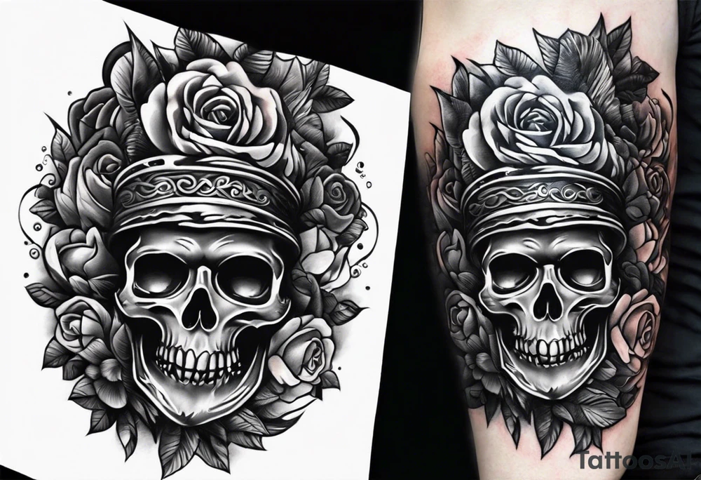 rock a Billy Arm sleeve mit verschiedenen Motiven tattoo idea