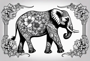 elephant with flowers tattoo idea
