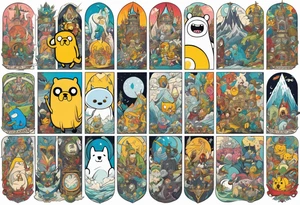 Full sleeve with adventure Time Characters, Finn, Jake, Lich King tattoo idea