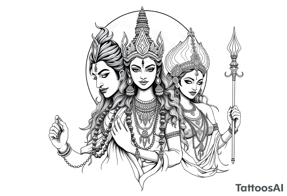 Lord Shiva, Godess Kali, Godess Lilith Together with the moon in the background tattoo idea