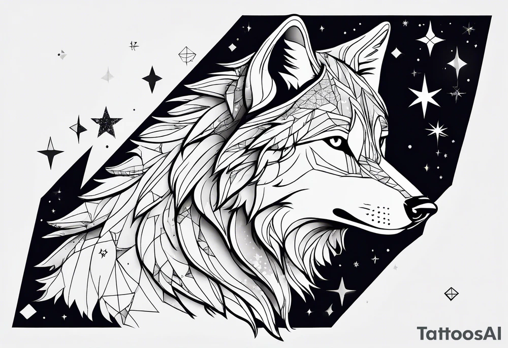 Constellation, animal wolf snow , géométric tattoo idea