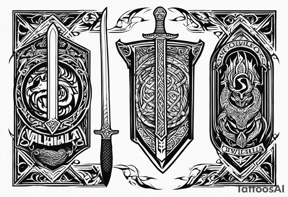Viking sword Valhalla dragon shield tattoo idea
