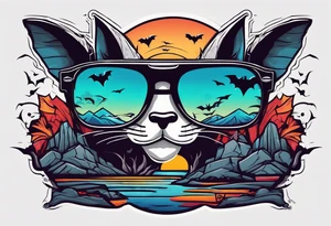 Colorful hieroglyph wearing sunglasses with bats water and cave tattoo idea