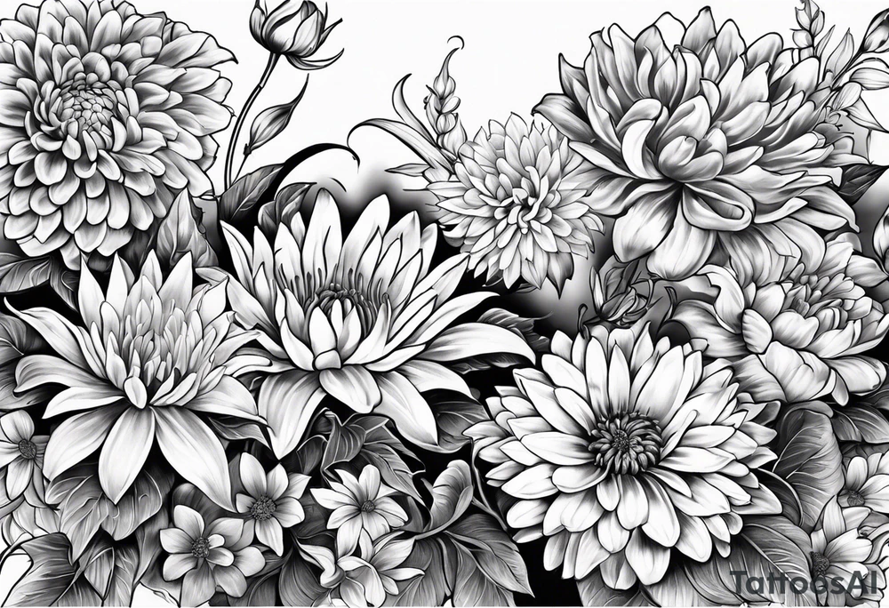 Asters, roses, Lillies, chrysanthemums tattoo idea