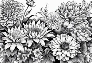Asters, roses, Lillies, chrysanthemums tattoo idea