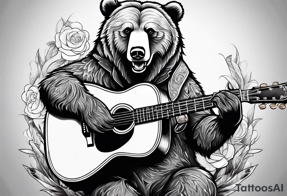 grizzly playing guitar tattoo idea