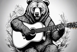 grizzly playing guitar tattoo idea