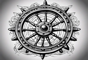 Clipper ship wheel in a storm tattoo idea