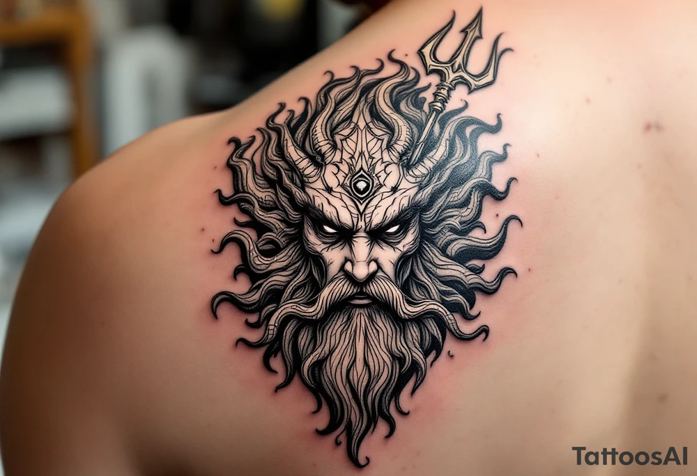 poseidon with trident tattoo idea