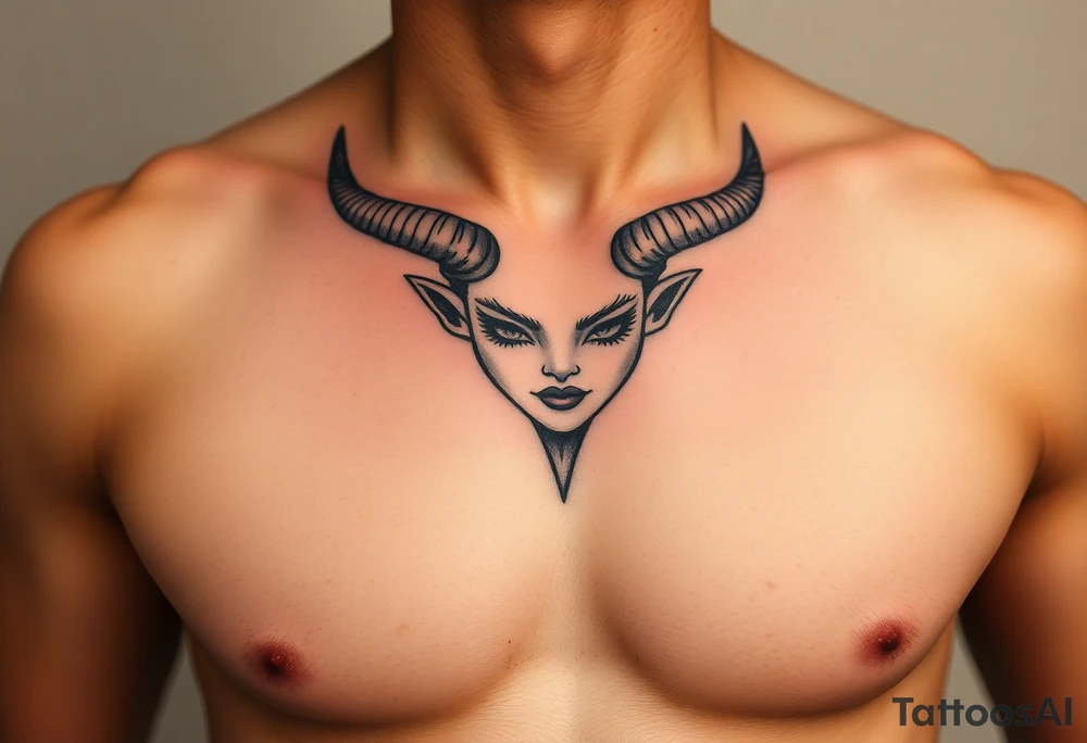 Feminine Tattoo with horns just barley touching collarbone tattoo idea