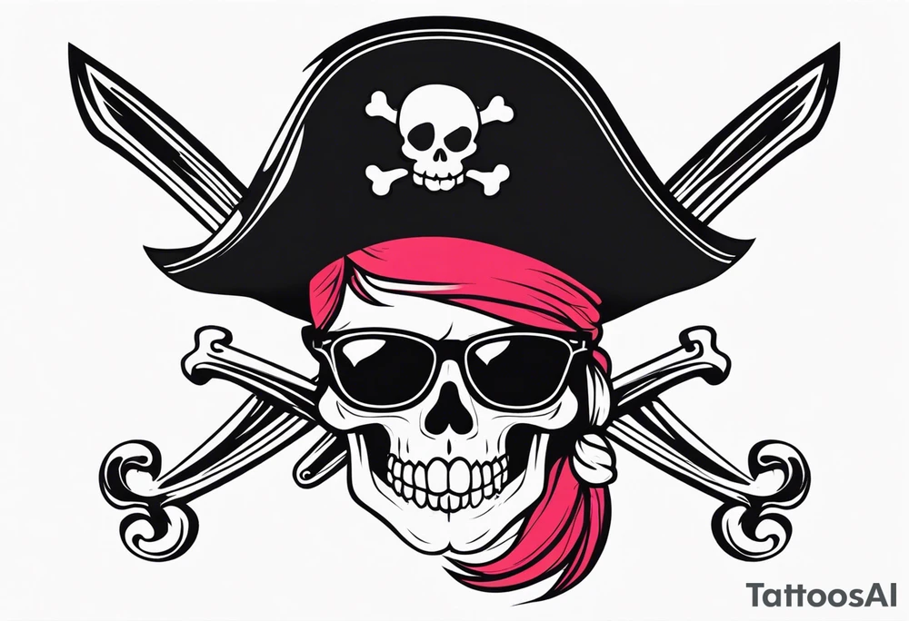 create a pirate flag with a feminine skull with two blonde pigtails and crossbones  wearing glasses. no hat tattoo idea