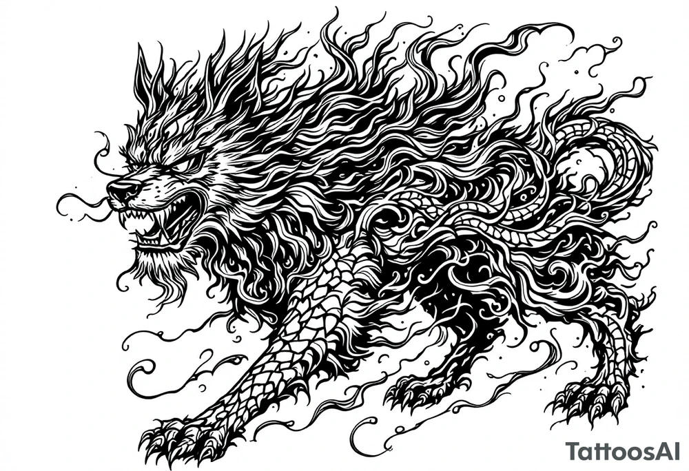FU dog with wind element tattoo idea