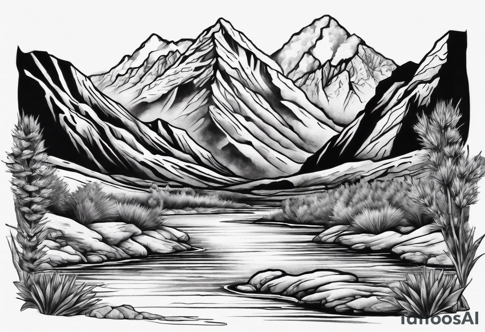 Colorado river with dramatic mountains behind tattoo idea