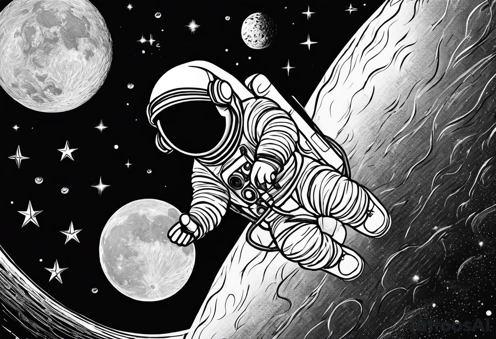 Baby Astronaut sitting on the moon reaching for the stars tattoo idea