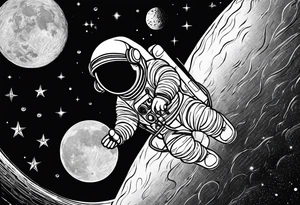 Baby Astronaut sitting on the moon reaching for the stars tattoo idea