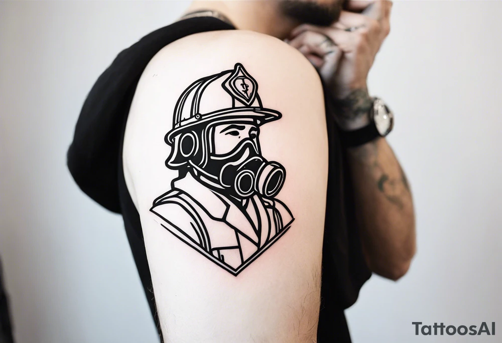 Tattoo of an Italian firefighter made von the line of a heartbeat that extinguishes a flame made with the same line tattoo idea