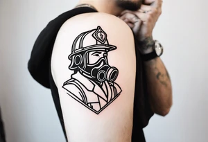 Tattoo of an Italian firefighter made von the line of a heartbeat that extinguishes a flame made with the same line tattoo idea