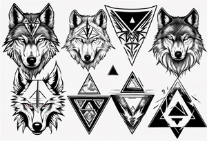 wolf head with triangle on the forehead and trangle in the background tattoo idea