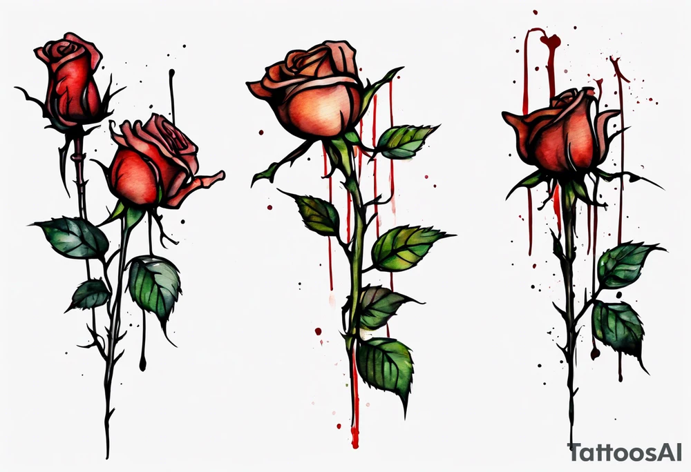 bleeding rose, tall, simple, one line, watercolor, replace the stem with the word Jesus tattoo idea