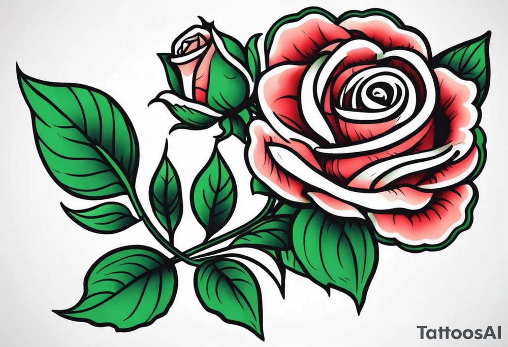 traditional rose green tattoo idea