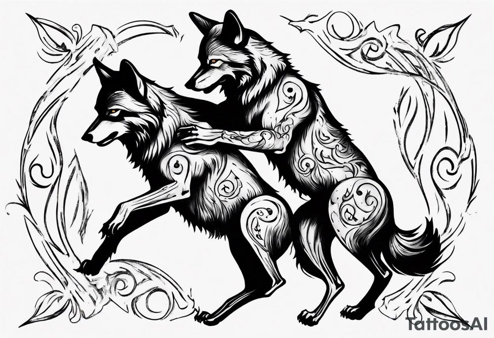 two wolves dancing the tango tattoo idea