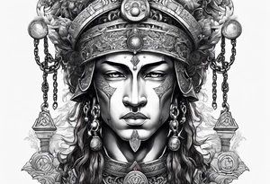 ancient god atlas ( young looking version ) surrounded by big chains and carrying the world top of his head tattoo idea