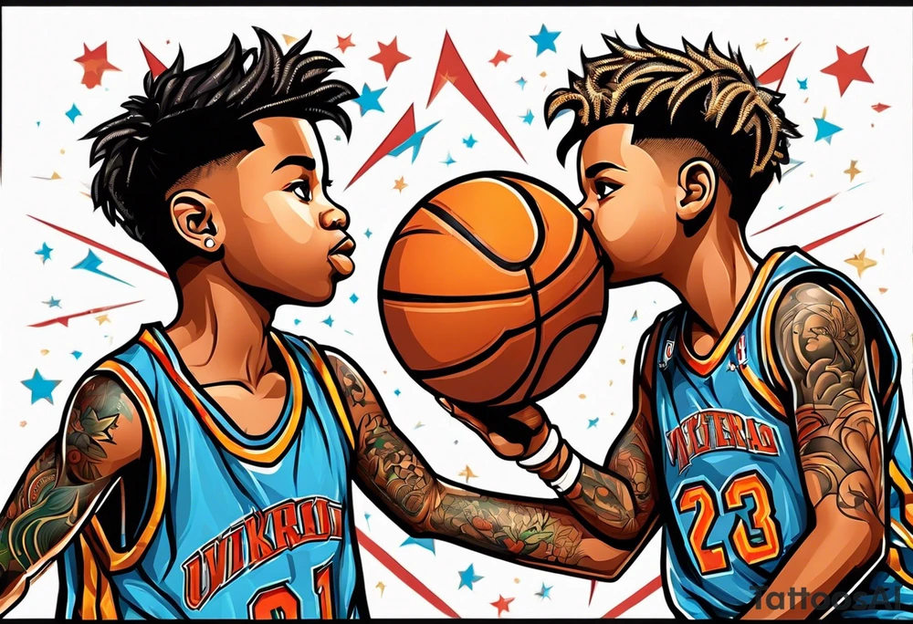 Two boys selling basketball cards tattoo idea