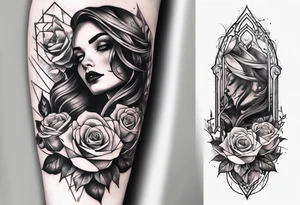 tattoo fool sleeve, old broken gothic home, broken sword, roses tattoo idea