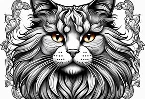 Long hair cat, regal, face gray and white fur tattoo idea