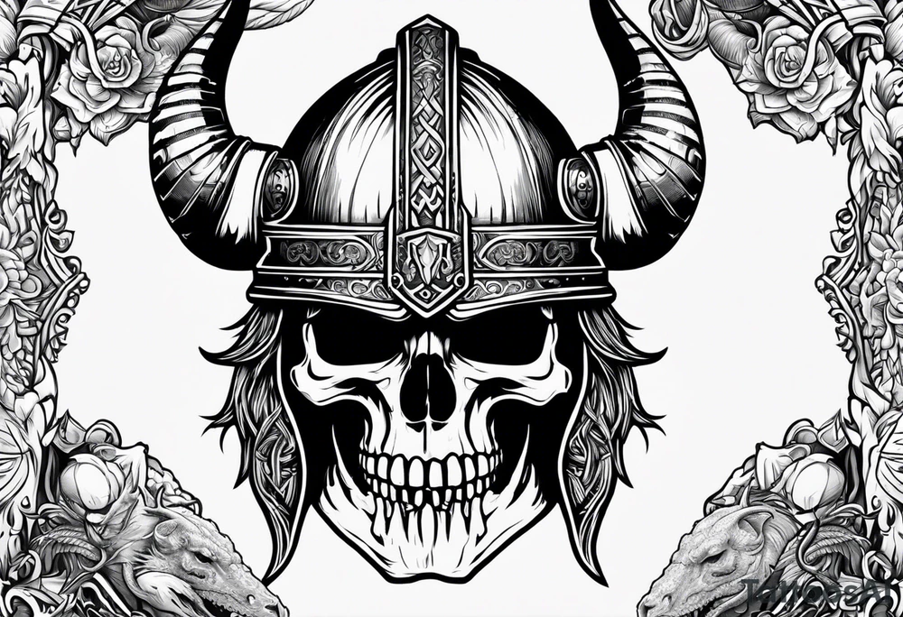 Viking skull with helmet and dragon head tattoo idea