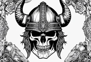 Viking skull with helmet and dragon head tattoo idea