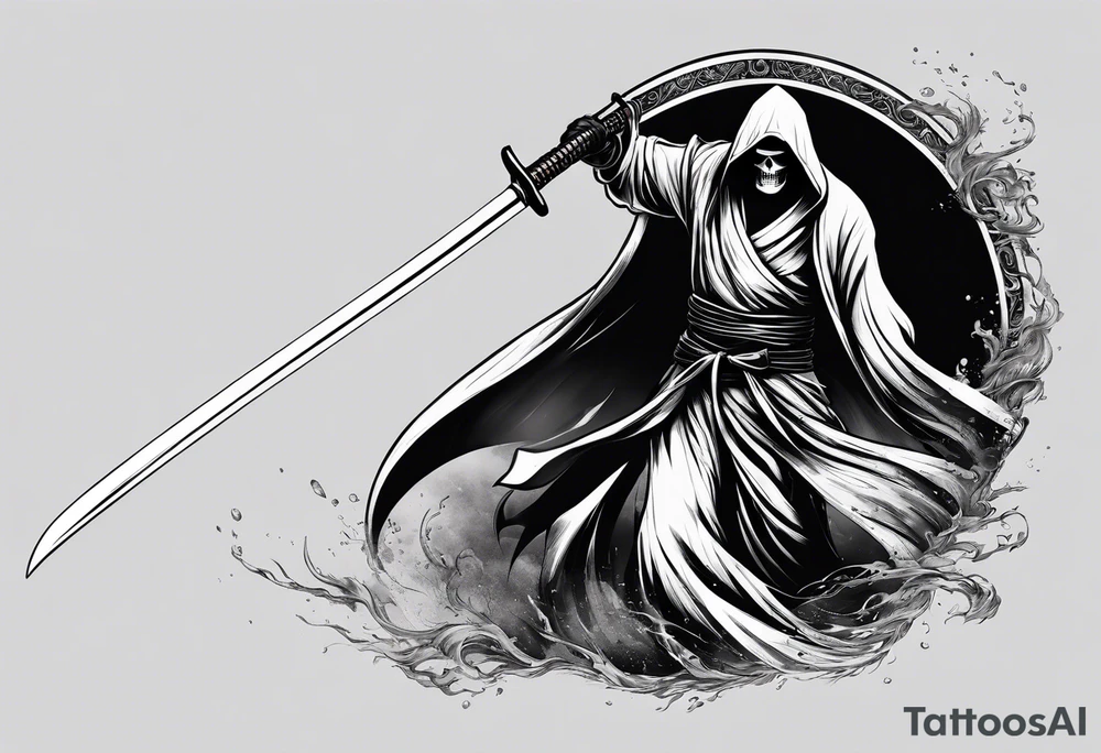 katana with grim reaper tattoo idea