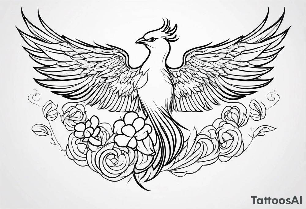 simple outline pheonix with a tail of shamrocks tattoo idea