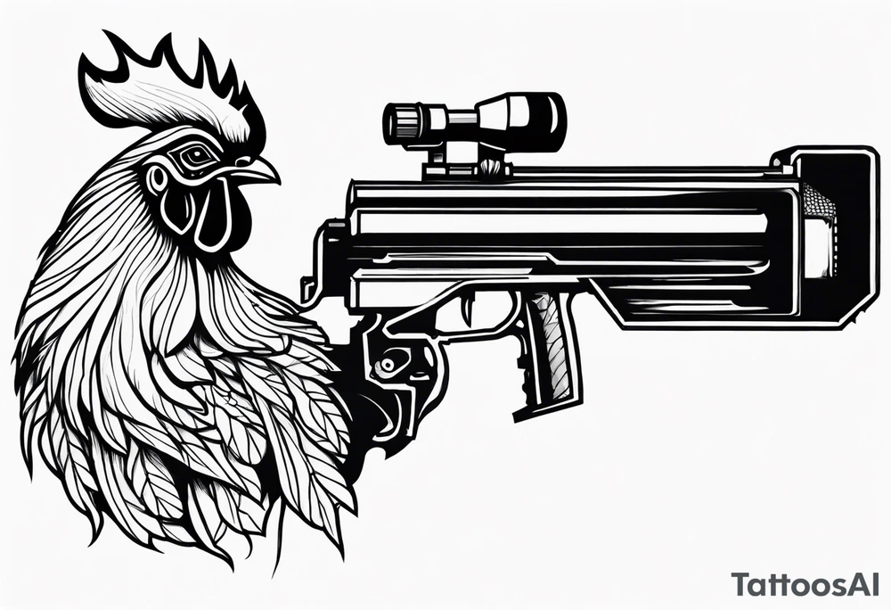 rooster holding a machine gun tattoo idea