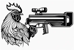 rooster holding a machine gun tattoo idea