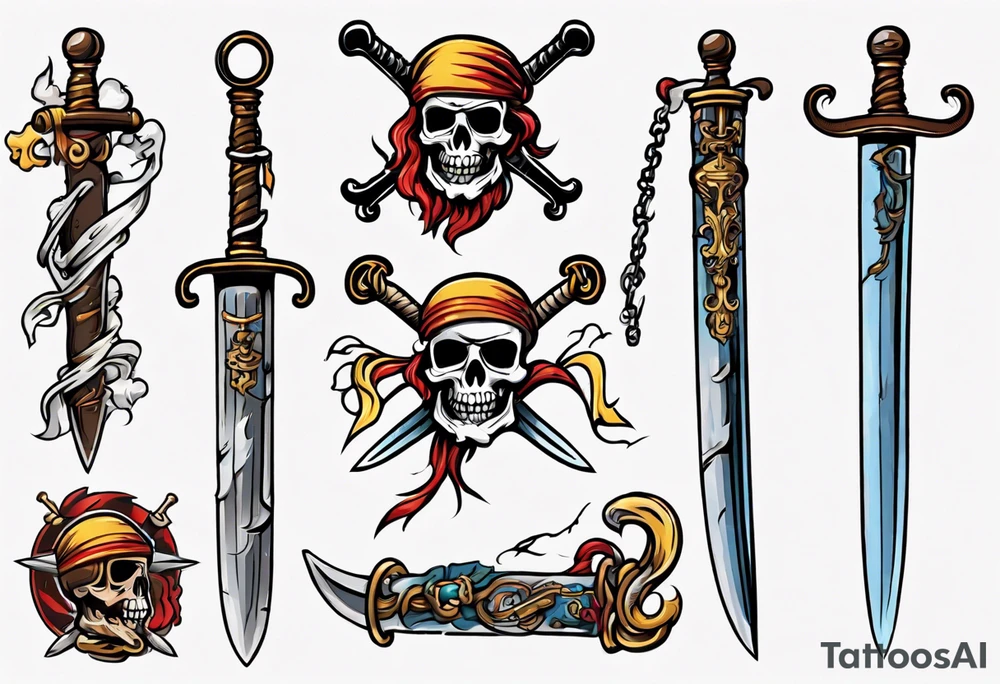 A pirate sword in American traditional style for a forearm tattoo idea