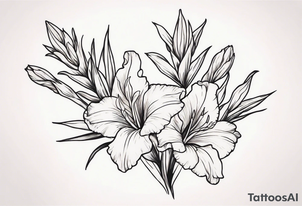 a thin narrow coral-colored gladiolus tattoo idea