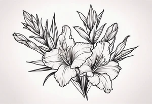 a thin narrow coral-colored gladiolus tattoo idea