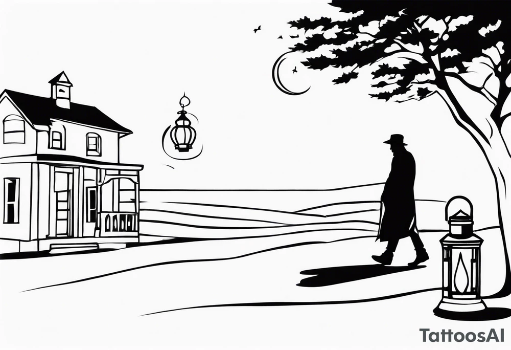 shadow of a man walking into a lantern tattoo idea