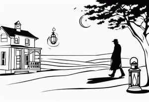shadow of a man walking into a lantern tattoo idea