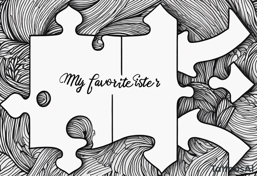 Fine line tattoo that has my sister's hand writing "my favorite sister" written inside of a single puzzle piece. tattoo idea