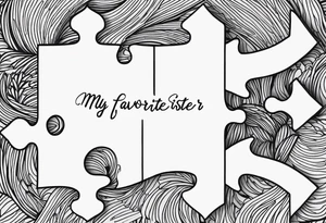 Fine line tattoo that has my sister's hand writing "my favorite sister" written inside of a single puzzle piece. tattoo idea