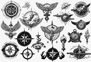 skydiving, shooting guns, compass, adventure tattoo idea