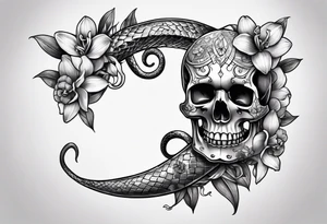 Snake wrapped around dagger, orchids and skulls tattoo idea