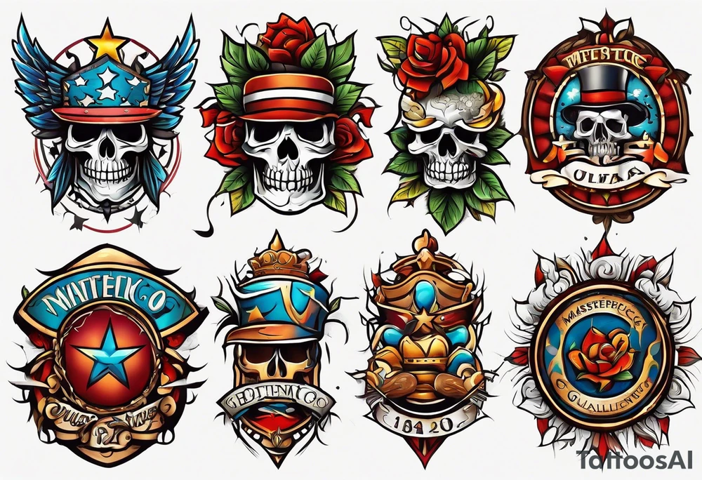 banner style, traditional american tattoo style, bold, simple, colorful tattoo idea