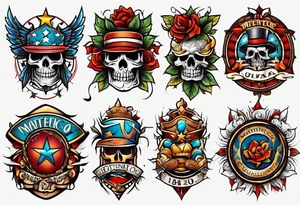 banner style, traditional american tattoo style, bold, simple, colorful tattoo idea