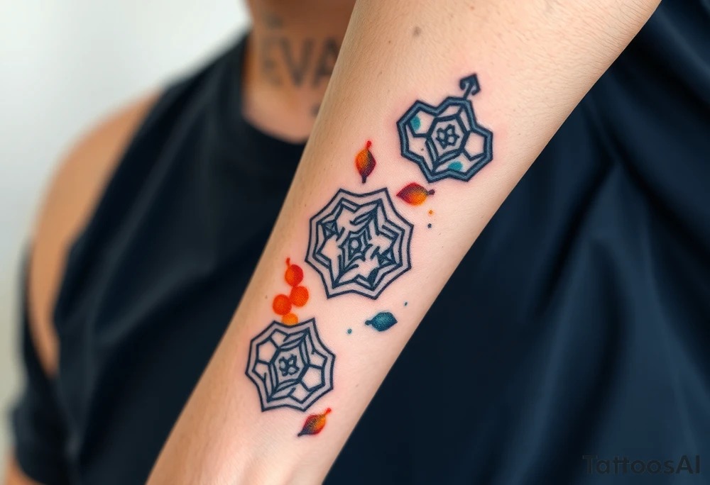 Good karma symbols inside honey combs repeated tattoo idea