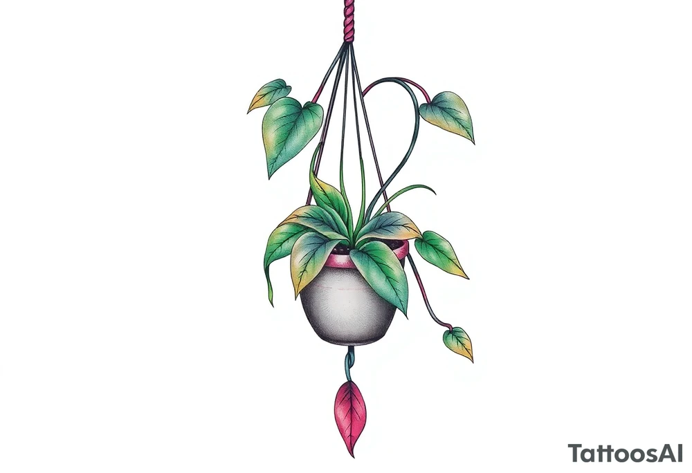 hanging plant in pot tattoo idea